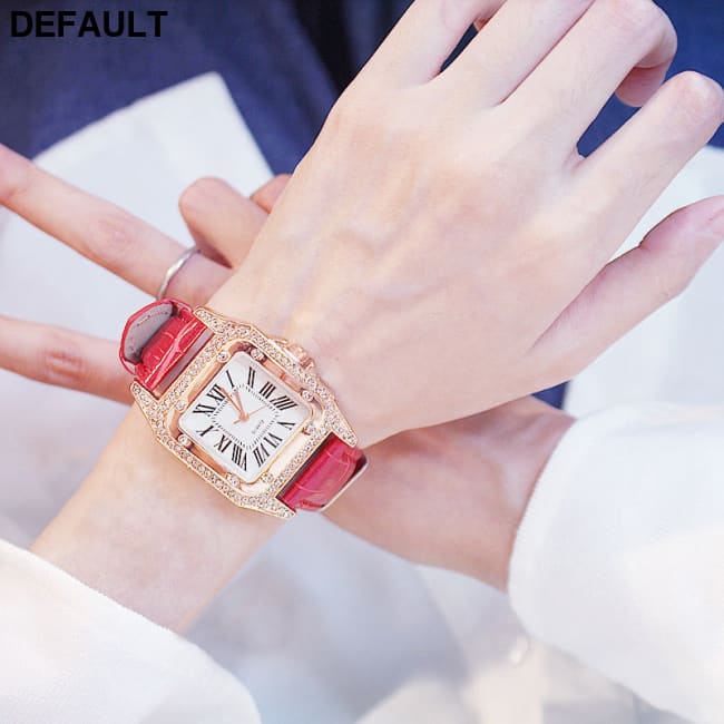 Women Diamond Watch Starry Square Dial Bracelet Watches Ladies Leather Band Quartz Wristwatch Female Clock(No Box)