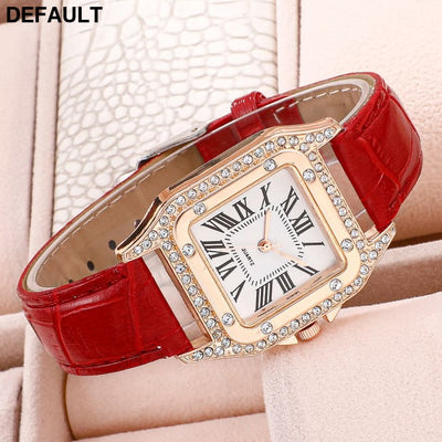 Women Diamond Watch Starry Square Dial Bracelet Watches Ladies Leather Band Quartz Wristwatch Female Clock(No Box)