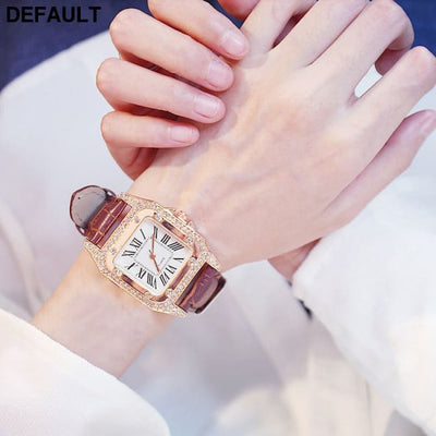 Women Diamond Watch Starry Square Dial Bracelet Watches Ladies Leather Band Quartz Wristwatch Female Clock(No Box)