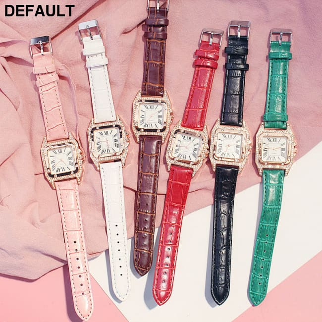 Women Diamond Watch Starry Square Dial Bracelet Watches Ladies Leather Band Quartz Wristwatch Female Clock(No Box)