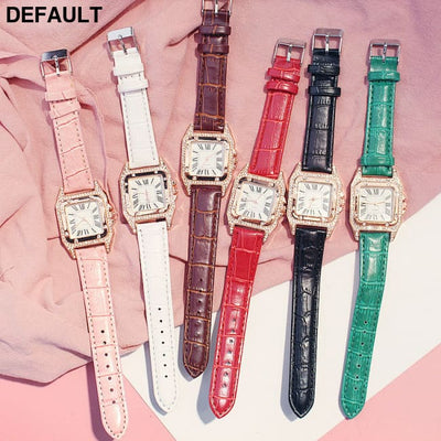 Women Diamond Watch Starry Square Dial Bracelet Watches Ladies Leather Band Quartz Wristwatch Female Clock(No Box)