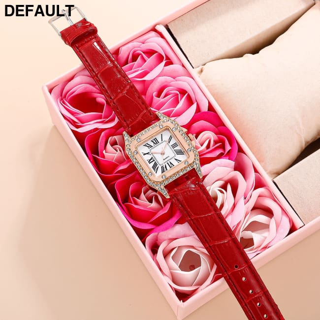 Women Diamond Watch Starry Square Dial Bracelet Watches Ladies Leather Band Quartz Wristwatch Female Clock(No Box)