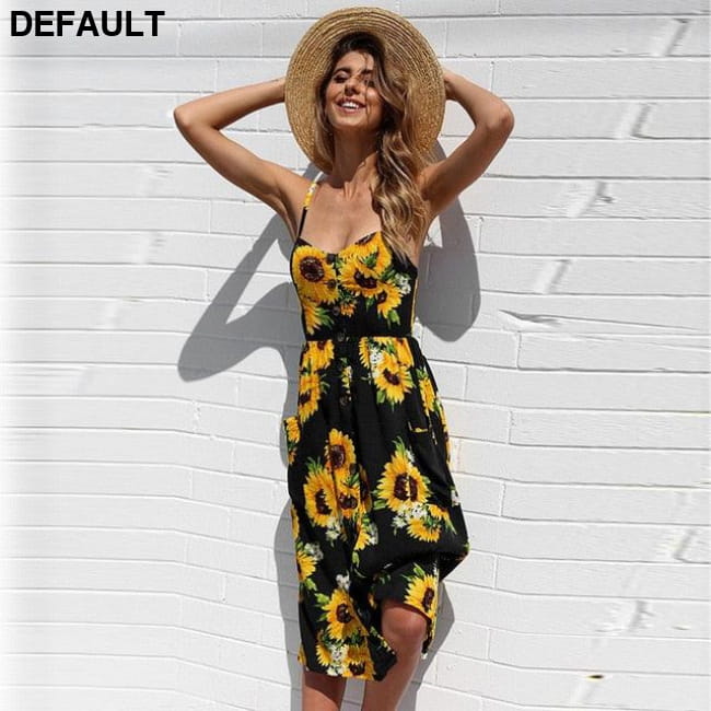 Women Floral Stripe Long Sleevele Button Beach Boho Midi Dress 8007-Dark Blue / S Jumpsuits & Rompers Best Selling