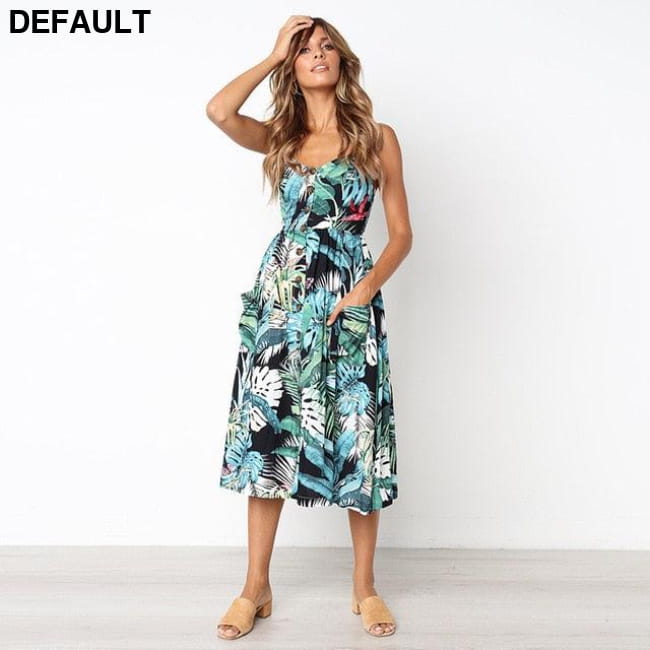 Women Floral Stripe Long Sleevele Button Beach Boho Midi Dress 8007-Green / S Jumpsuits & Rompers Best Selling Products