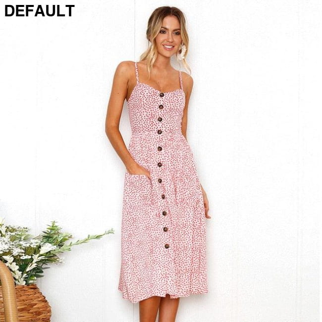 Women Floral Stripe Long Sleevele Button Beach Boho Midi Dress 8007-Pink / S Jumpsuits & Rompers Best Selling Products