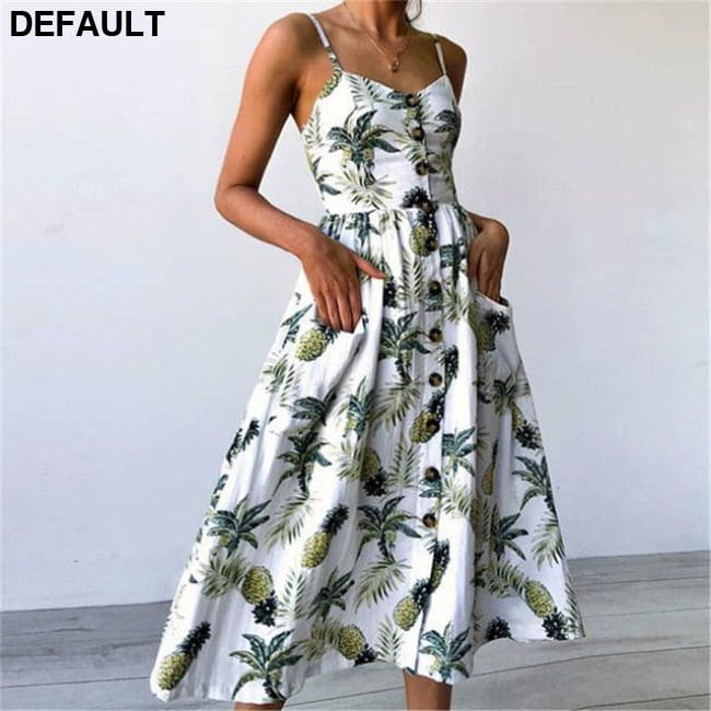 Women Floral Stripe Long Sleevele Button Beach Boho Midi Dress 8007-White / M Jumpsuits & Rompers Best Selling Products