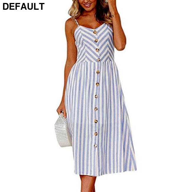 Women Floral Stripe Long Sleevele Button Beach Boho Midi Dress TS-8005-BE / L Jumpsuits & Rompers Best Selling Products