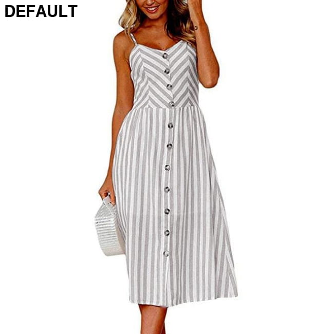Women Floral Stripe Long Sleevele Button Beach Boho Midi Dress TS-8005-GY / S Jumpsuits & Rompers Best Selling Products