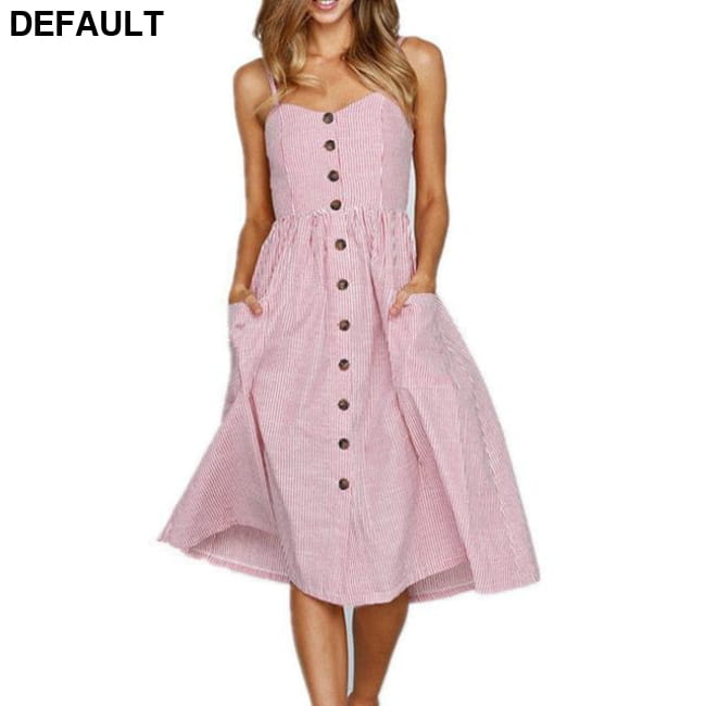 Women Floral Stripe Long Sleevele Button Beach Boho Midi Dress TS-8005-PK / S Jumpsuits & Rompers Best Selling Products