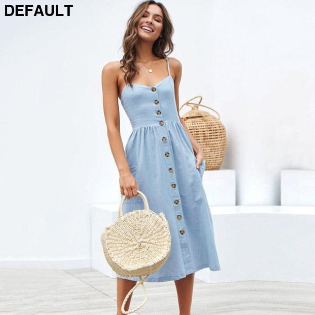 Women Floral Stripe Long Sleevele Button Beach Boho Midi Dress TS-8022-LB / L Jumpsuits & Rompers Best Selling Products
