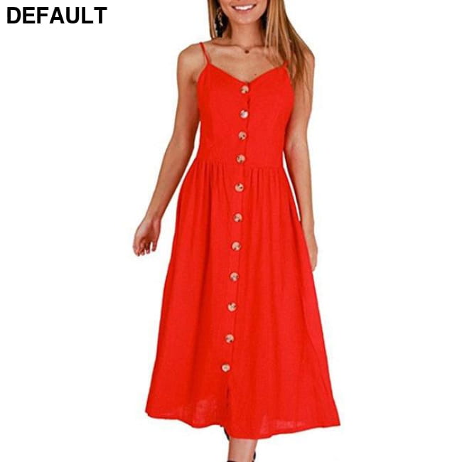 Women Floral Stripe Long Sleevele Button Beach Boho Midi Dress TS-8023-Red / XXXL Jumpsuits & Rompers Best Selling