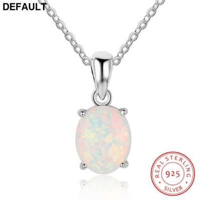 Women S925 Sterling Silver Pendant Necklaces Created Oval Opal Necklace Birthday Gifts for Wife