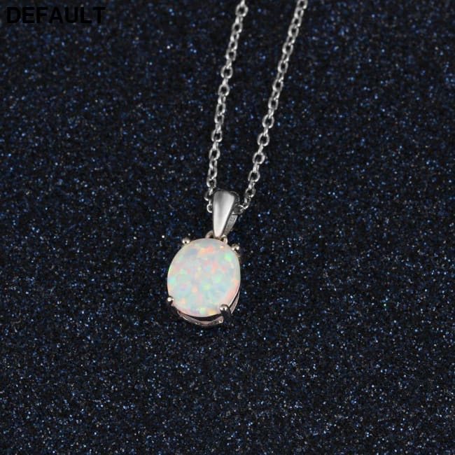 Women S925 Sterling Silver Pendant Necklaces Created Oval Opal Necklace Birthday Gifts for Wife