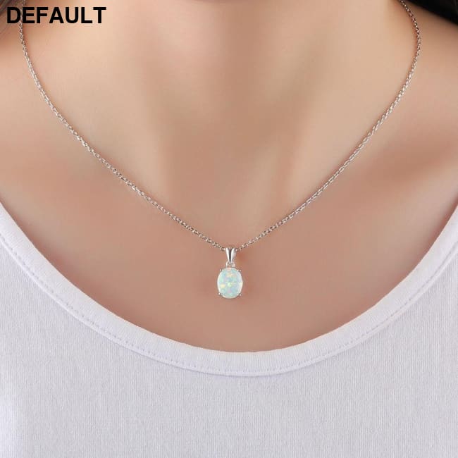 Women S925 Sterling Silver Pendant Necklaces Created Oval Opal Necklace Birthday Gifts for Wife