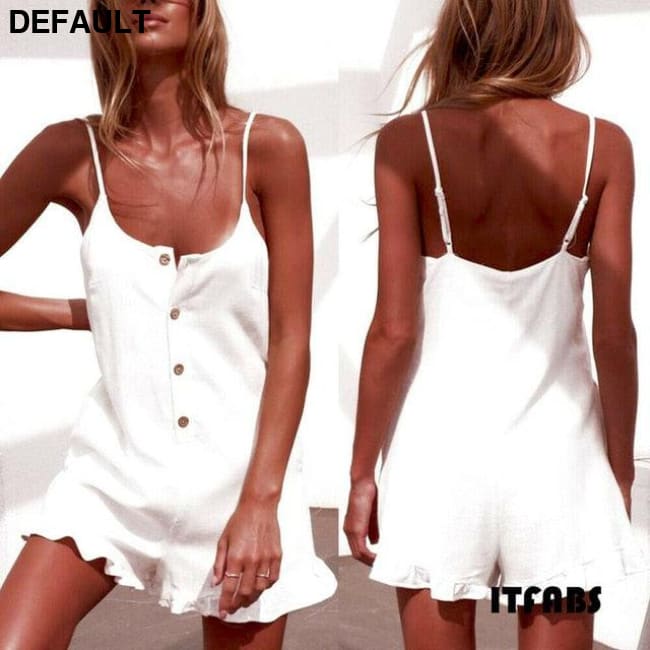 Women Sleeveless Solid Playsuit Ladies Casual Holiday Beachwear Summer Beach Loose Mini Shorts Rompers White / S