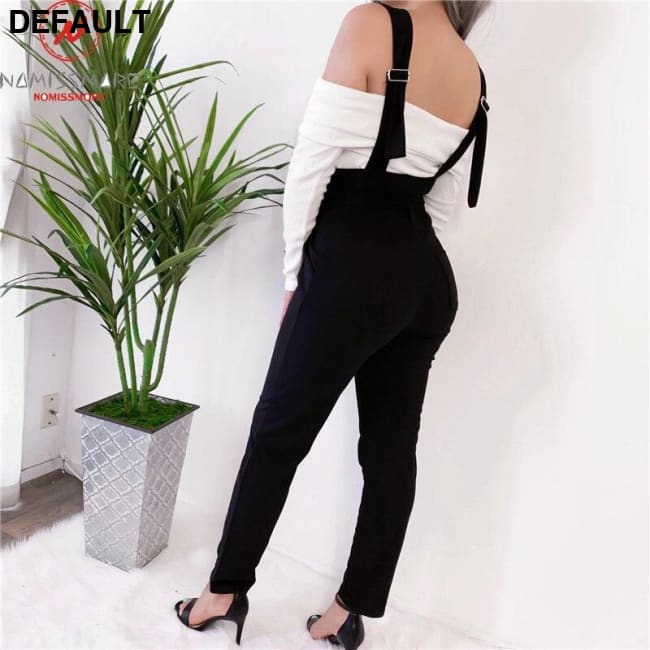 Women Streetwear Long Pants Bandage Design Button Pockets Decor High Waist Pencil Lady Slim Hips Shoulder Straps