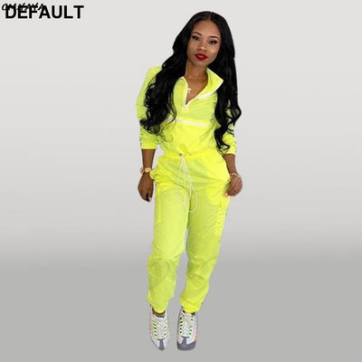 Women zip up neck long sleeve short trench safari pants suits two pieces set Yellow / S Jumpsuits & Rompers Best