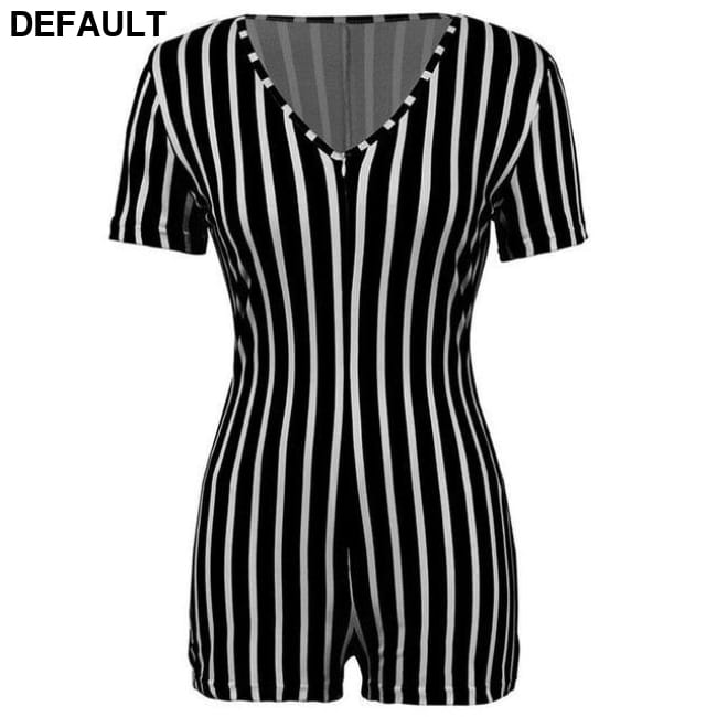 Women’s Deep V Neck Sleepwear Striped Bodycon Jumpsuit Romper Black / XL Jumpsuits & Rompers