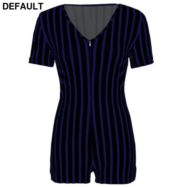 Women’s Deep V Neck Sleepwear Striped Bodycon Jumpsuit Romper Dark blue / S Jumpsuits & Rompers