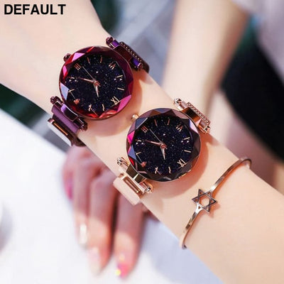 Women’s Fashion Starry Sky Watches Magnet Buckle Mesh Belt Diamond Quartz Watch Women Dress Clock