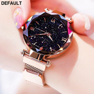 Women’s Fashion Starry Sky Watches Magnet Buckle Mesh Belt Diamond Quartz Watch Women Dress Clock