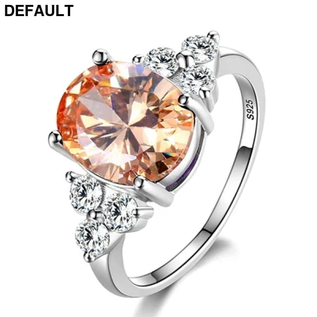 Women’s Jewelry S925 Silver Rings White Pink Light Blue Champagne Zircon Oval Wedding Ring champagne / 12 Sterling