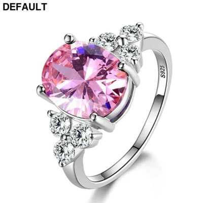 Women’s Jewelry S925 Silver Rings White Pink Light Blue Champagne Zircon Oval Wedding Ring CZ / 6 Sterling