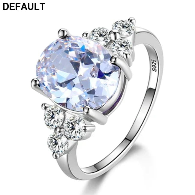 S925 Silver Rings with Oval Zircon in Blue Champagne and Pink White CZ / 7 Sterling Apparel & Accessories