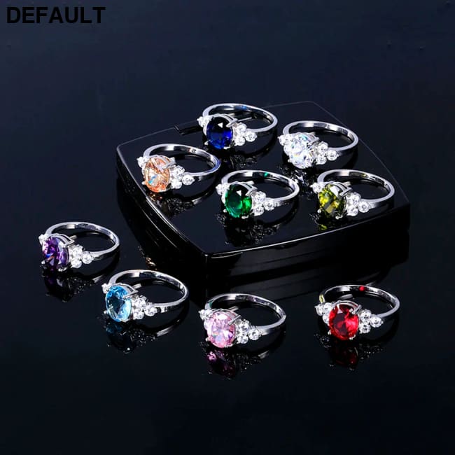 Women’s Jewelry S925 Silver Rings White Pink Light Blue Champagne Zircon Oval Wedding Ring Sterling