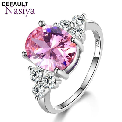 Women’s Jewelry S925 Silver Rings White Pink Light Blue Champagne Zircon Oval Wedding Ring Sterling
