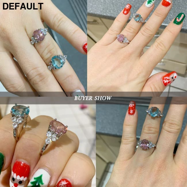 Women’s Jewelry S925 Silver Rings White Pink Light Blue Champagne Zircon Oval Wedding Ring Sterling