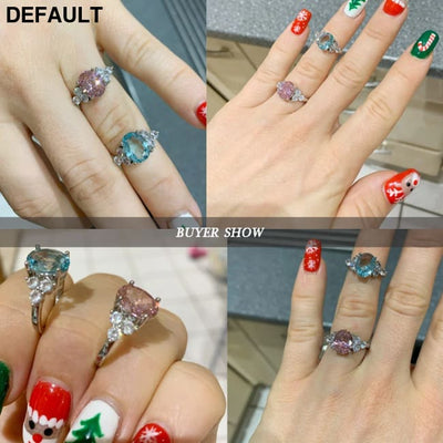 Women’s Jewelry S925 Silver Rings White Pink Light Blue Champagne Zircon Oval Wedding Ring Sterling