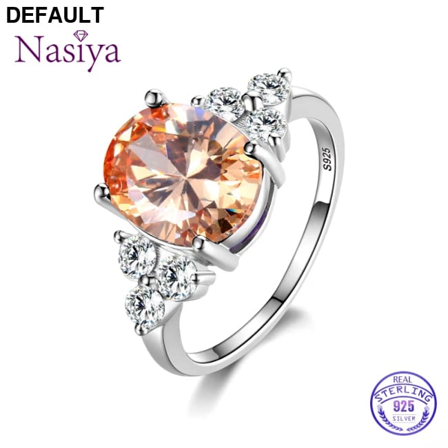 Women’s Jewelry S925 Silver Rings White Pink Light Blue Champagne Zircon Oval Wedding Ring Sterling