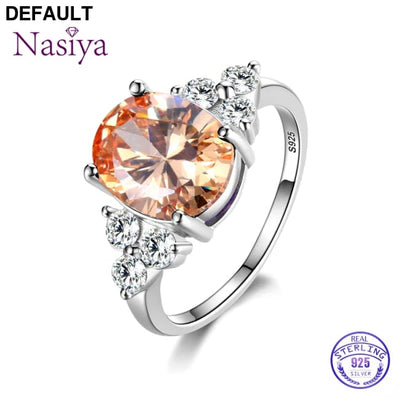 Women’s Jewelry S925 Silver Rings White Pink Light Blue Champagne Zircon Oval Wedding Ring Sterling