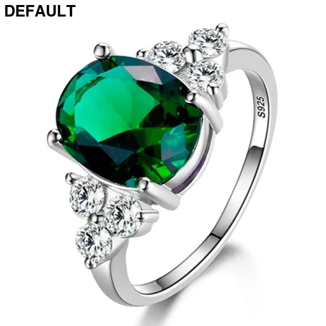 Women’s Jewelry S925 Silver Rings White Pink Light Blue Champagne Zircon Oval Wedding Ring Emerald / 7 Sterling