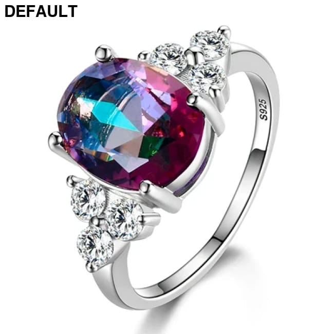 S925 Silver Rings with Oval Zircon in Blue Champagne and Pink Mystic Topaz / 5 Sterling Apparel & Accessories