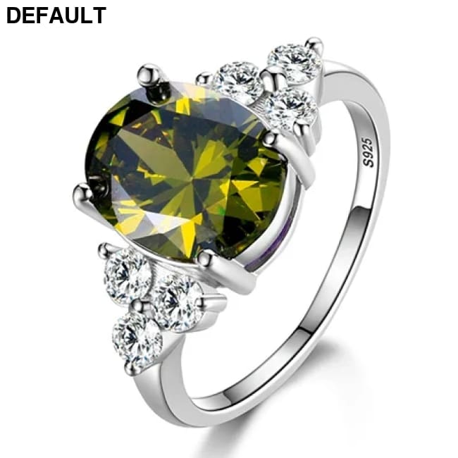 Women’s Jewelry S925 Silver Rings White Pink Light Blue Champagne Zircon Oval Wedding Ring Peridot / 6 Sterling
