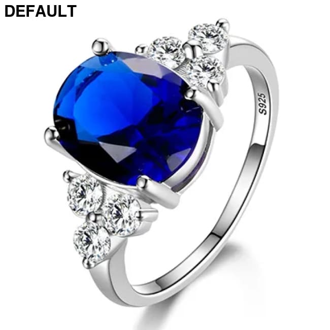 Women’s Jewelry S925 Silver Rings White Pink Light Blue Champagne Zircon Oval Wedding Ring Sapphire / 6 Sterling