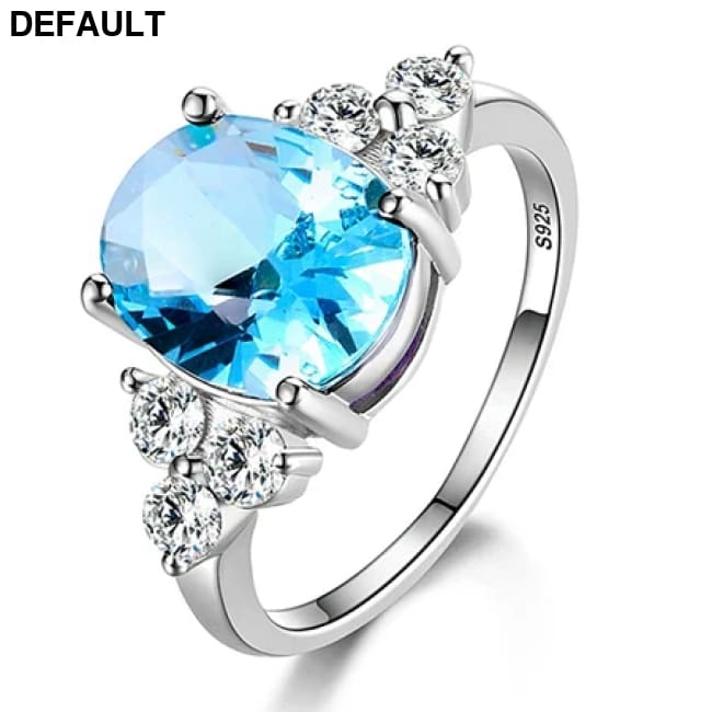 Women’s Jewelry S925 Silver Rings White Pink Light Blue Champagne Zircon Oval Wedding Ring Sky Topaz / 6 Sterling