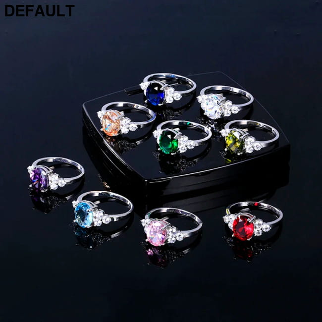 S925 Silver Rings with Oval Zircon in Blue Champagne and Pink Sterling Apparel & Accessories
