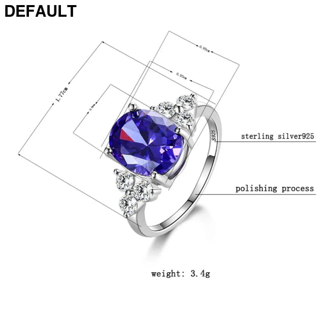 S925 Silver Rings with Oval Zircon in Blue Champagne and Pink Sterling Apparel & Accessories