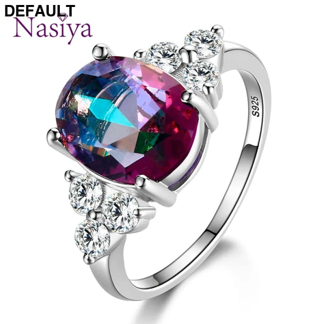S925 Silver Rings with Oval Zircon in Blue Champagne and Pink Sterling Apparel & Accessories