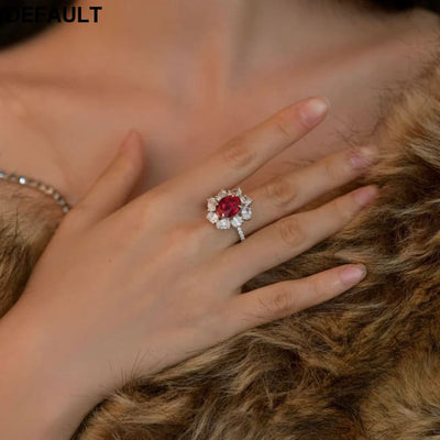 Wong Rain Luxury 100% 925 Sterling Silver Oval Cut Ruby High Carbon Diamonds Gemstone Wedding Rings Fine Jewelry