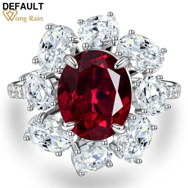 Wong Rain Luxury 100% 925 Sterling Silver Oval Cut Ruby High Carbon Diamonds Gemstone Wedding Rings Fine Jewelry