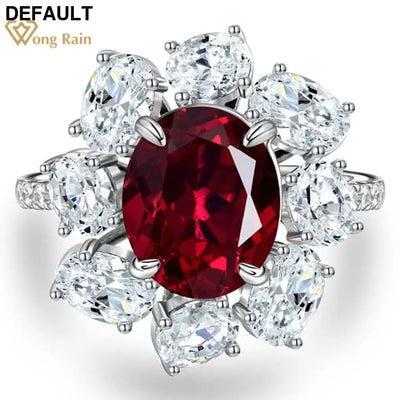 Wong Rain Luxury 100% 925 Sterling Silver Oval Cut Ruby High Carbon Diamonds Gemstone Wedding Rings Fine Jewelry