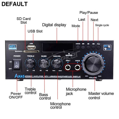 Woopker AK35/AK45/AK45 Pro/AK55 Digital Amplifier Bluetooth Sound 2 Channel HIFi FM USB Audio Amp For Home Car Karaoke
