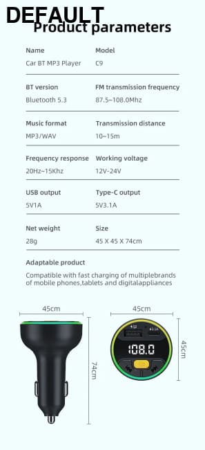 Xiaomi Car FM Transmitter Bluetooth 5.3 Handsfree Wireless Kit USB C Charger Auto Radio Fm Modulator Mp3 Player Adapter