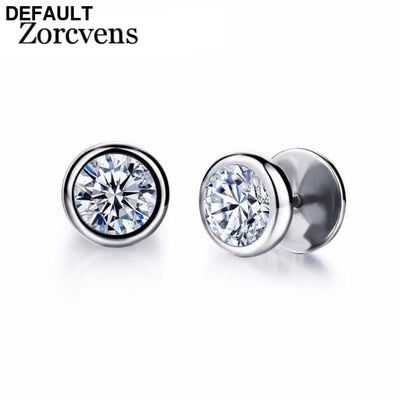 ZORCVENS New Arrival Fashion Jewelry Delicate Stainless Steel Inlaid CZ Accessories silver color Black Man Woman Stud