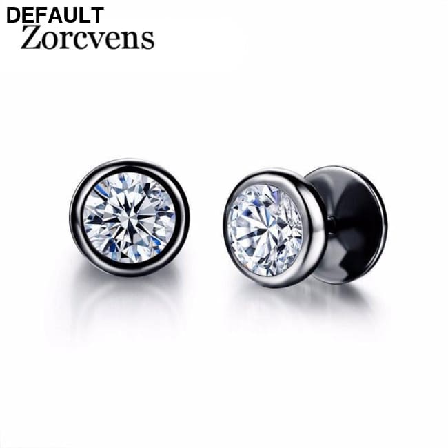 ZORCVENS New Arrival Fashion Jewelry Delicate Stainless Steel Inlaid CZ Accessories silver color Black Man Woman Stud