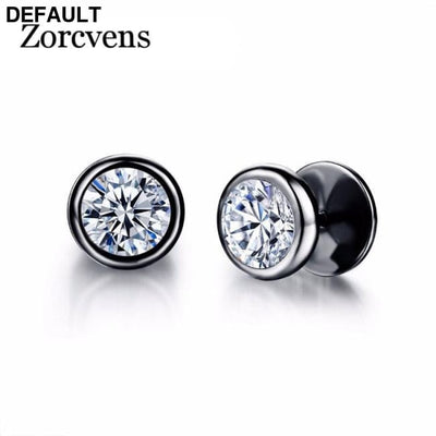 ZORCVENS New Arrival Fashion Jewelry Delicate Stainless Steel Inlaid CZ Accessories silver color Black Man Woman Stud
